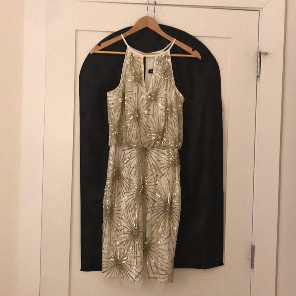 White Silver and Gold Sequin Aiden Mattox Dress